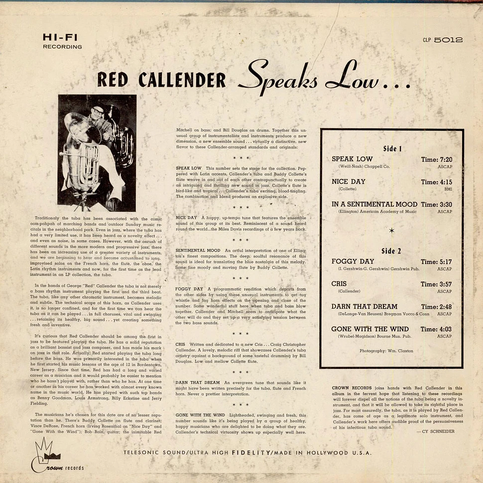 Red Callender - Callender Speaks Low