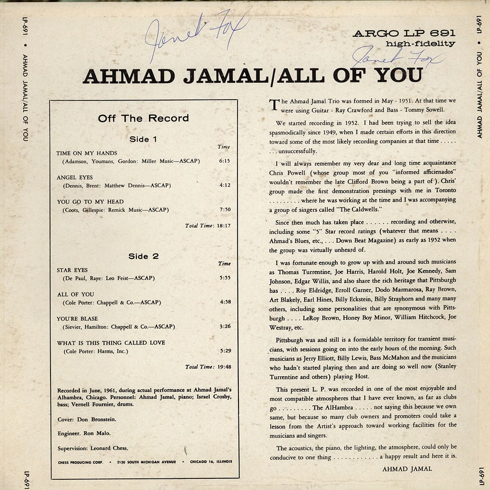 Ahmad Jamal - All Of You