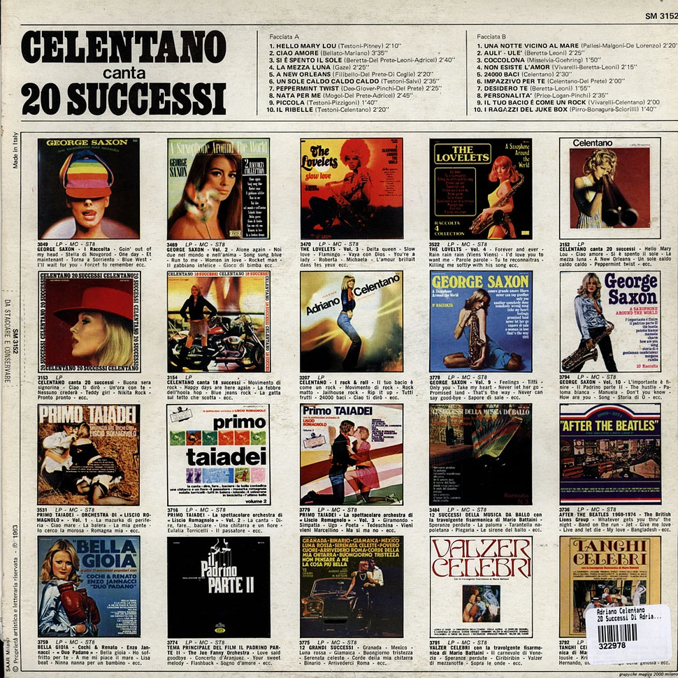Adriano Celentano Con L'Orchestra Di Giulio Libano - 20 Successi Di Adriano Celentano