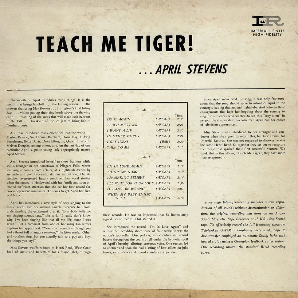 April Stevens - Teach Me Tiger!