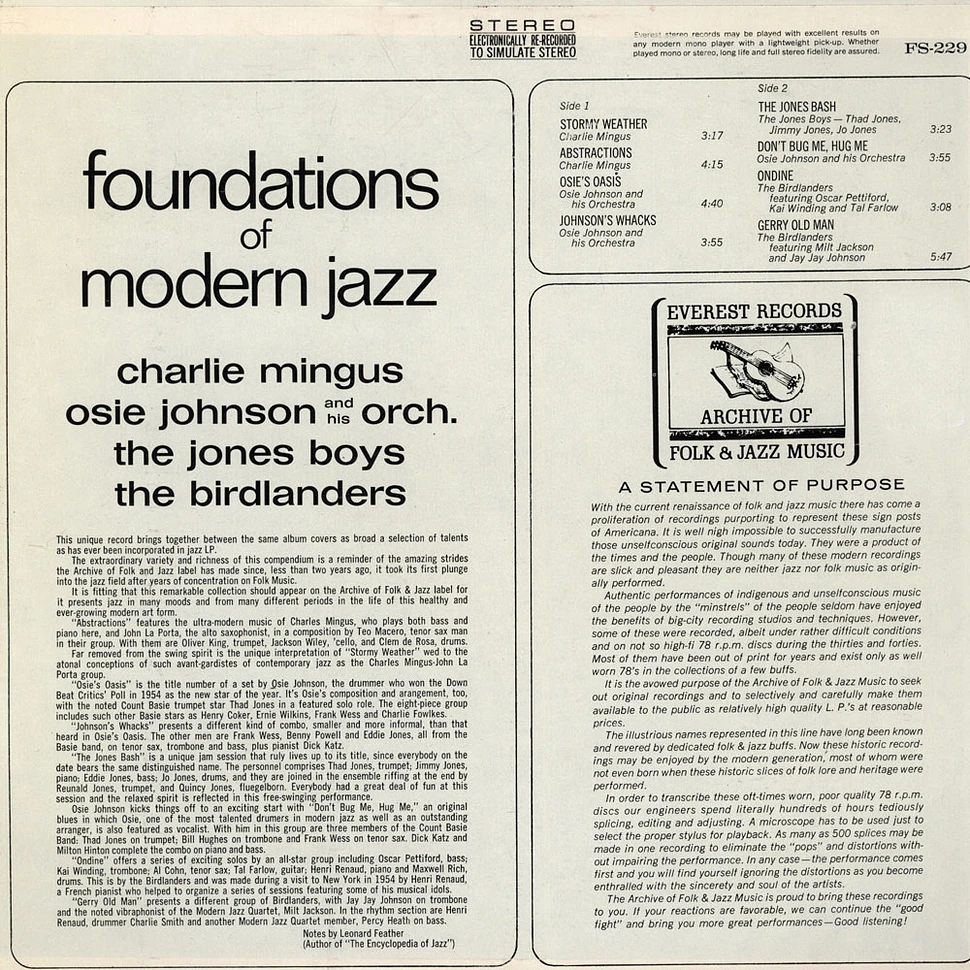 Charles Mingus, Osie Johnson And His Orchestra, The Jones Boys, The Birdlanders - Foundations Of Modern Jazz