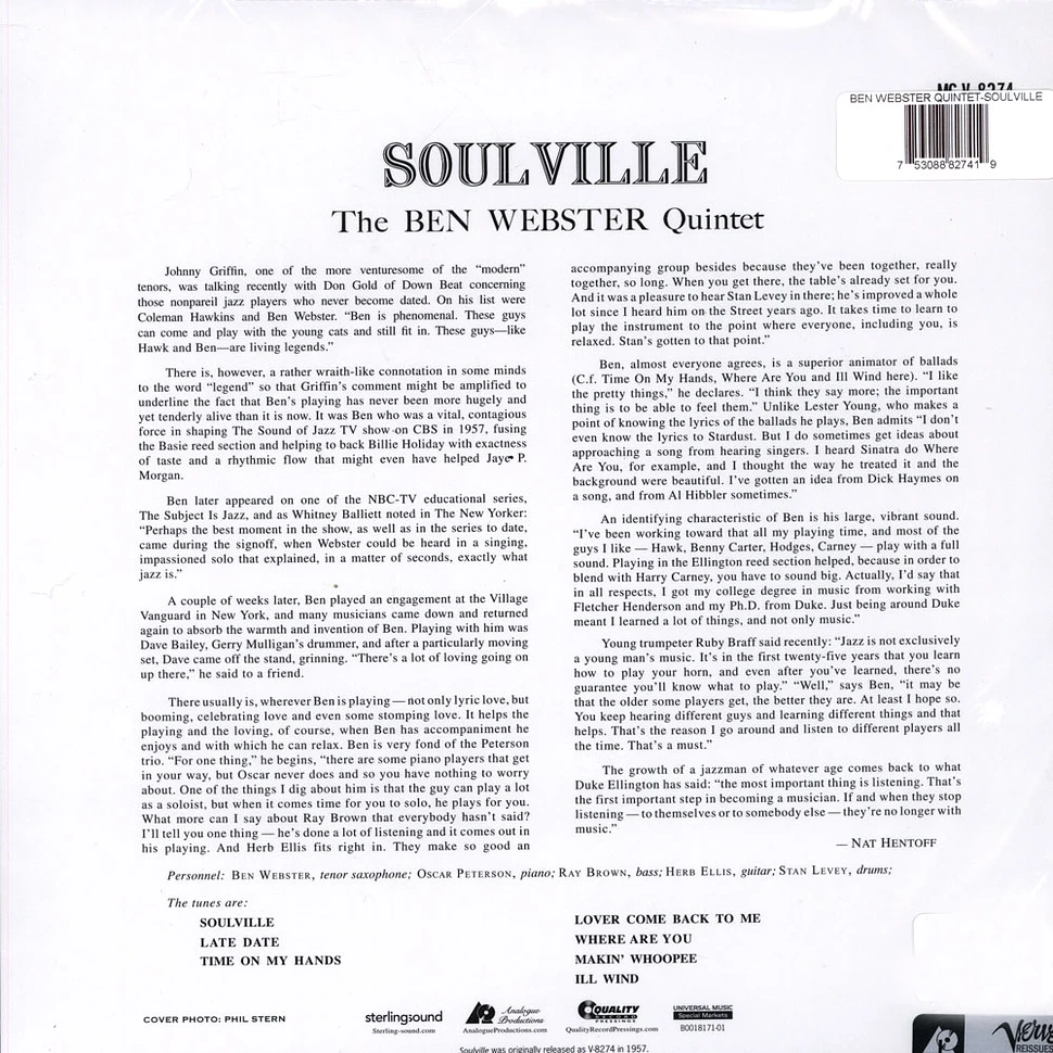 Ben Webster - Soulville 45RPM, 200g Vinyl Edition