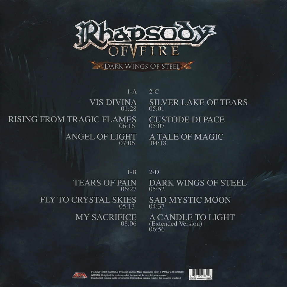 Rhapsody Of Fire - Dark Wings Of Steel Black Vinyl Edition