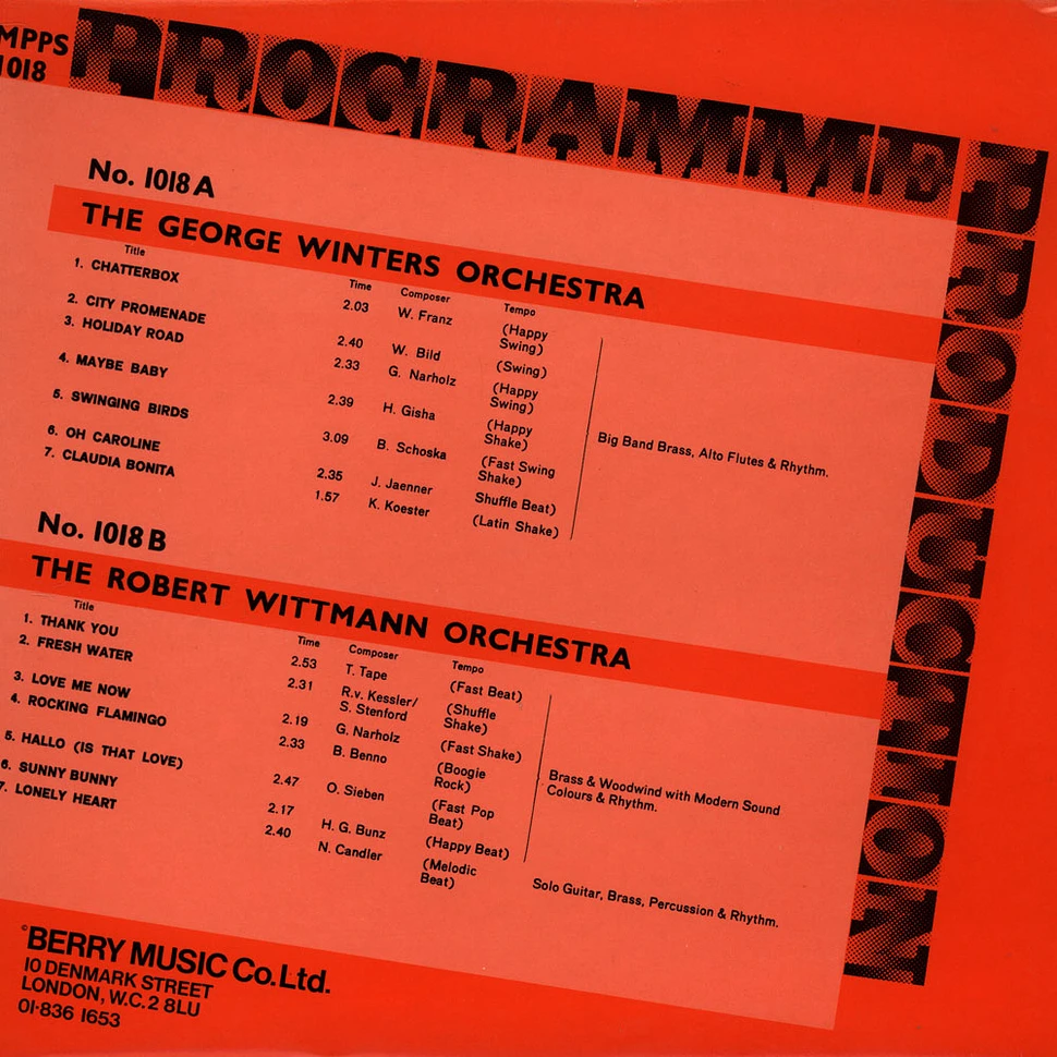 The George Winters Group / The Robert Wittmann Orchestra - Programme Production Number 18
