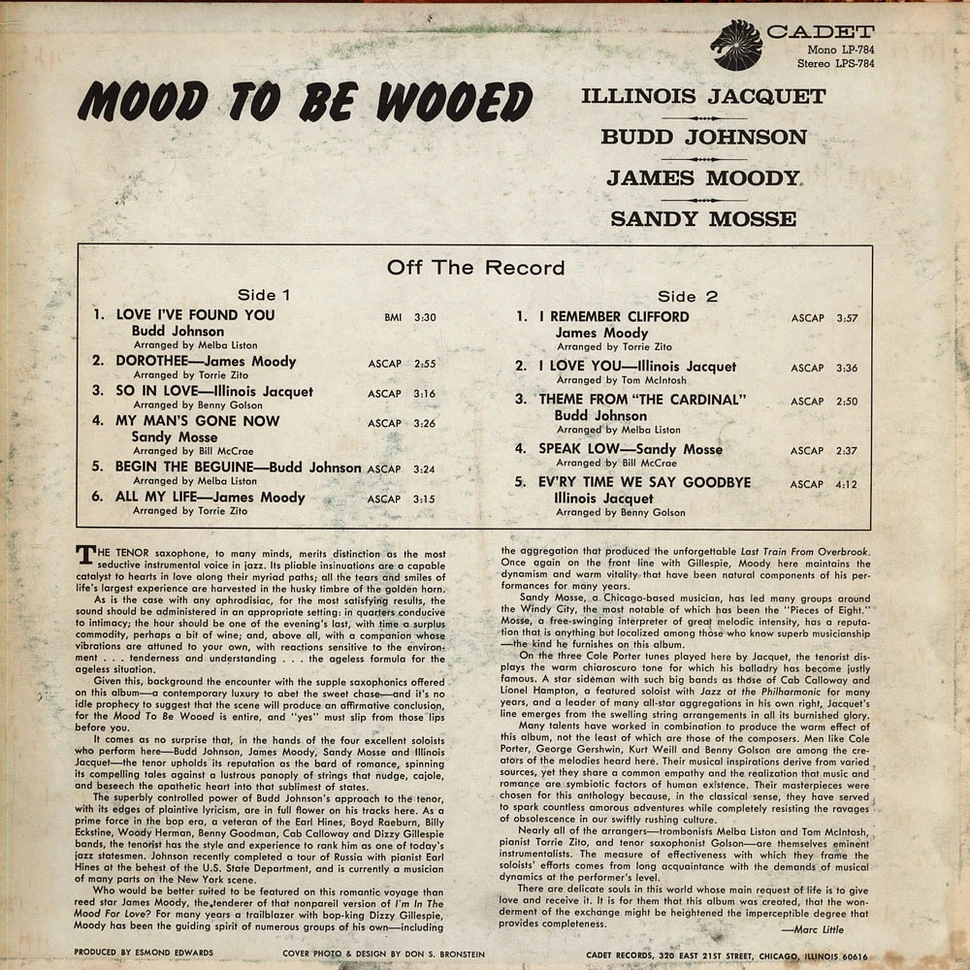 Illinois Jacquet • Budd Johnson • James Moody • Sandy Mosse - Mood To Be Wooed (Sexy Saxophones And Strings)