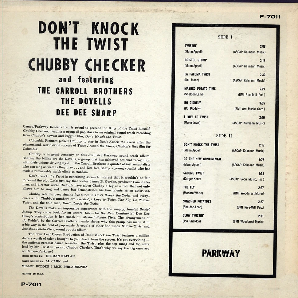 Chubby Checker Also Featuring The Dovells / Carroll Brothers / Dee Dee Sharp - Don't Knock The Twist - Original Soundtrack Recording