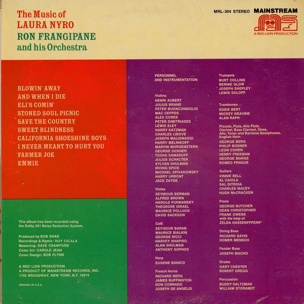 Ron Frangipane And His Orchestra - The Music Of Laura Nyro