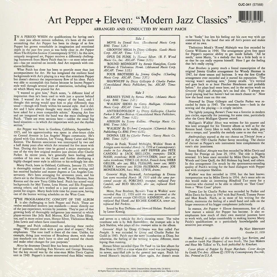 Art Pepper - Art Pepper & Eleven: Modern Jazz Classics