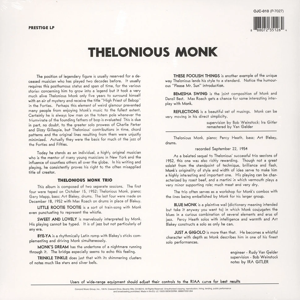 Thelonious Monk - Thelonious Monk Trio Back To Black Edition