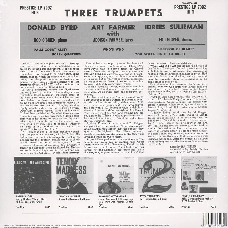 Art Farmer, Donald Byrd & Idrees Sulieman - Three Trumpets Back To Black Edition