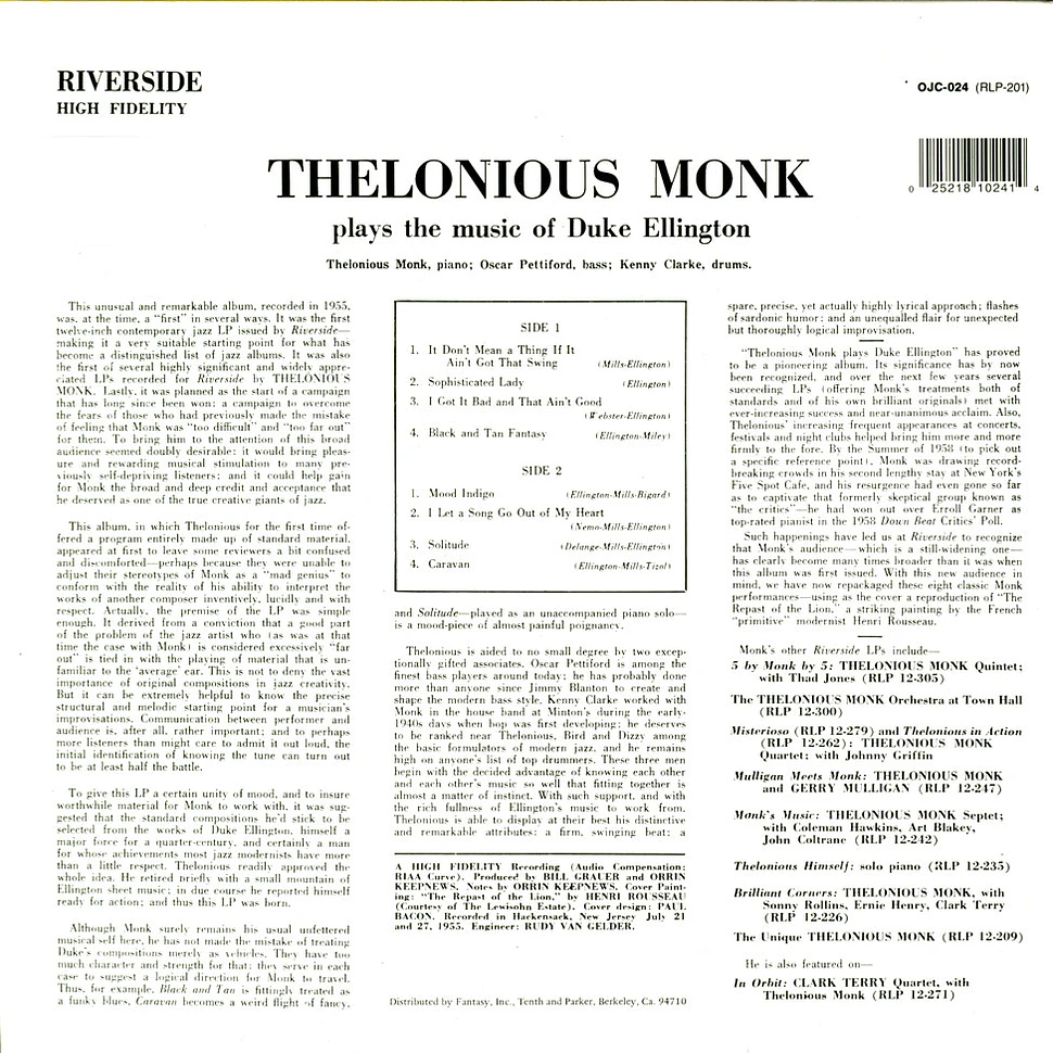 Thelonious Monk - Thelonious Monk Plays Duke Ellington
