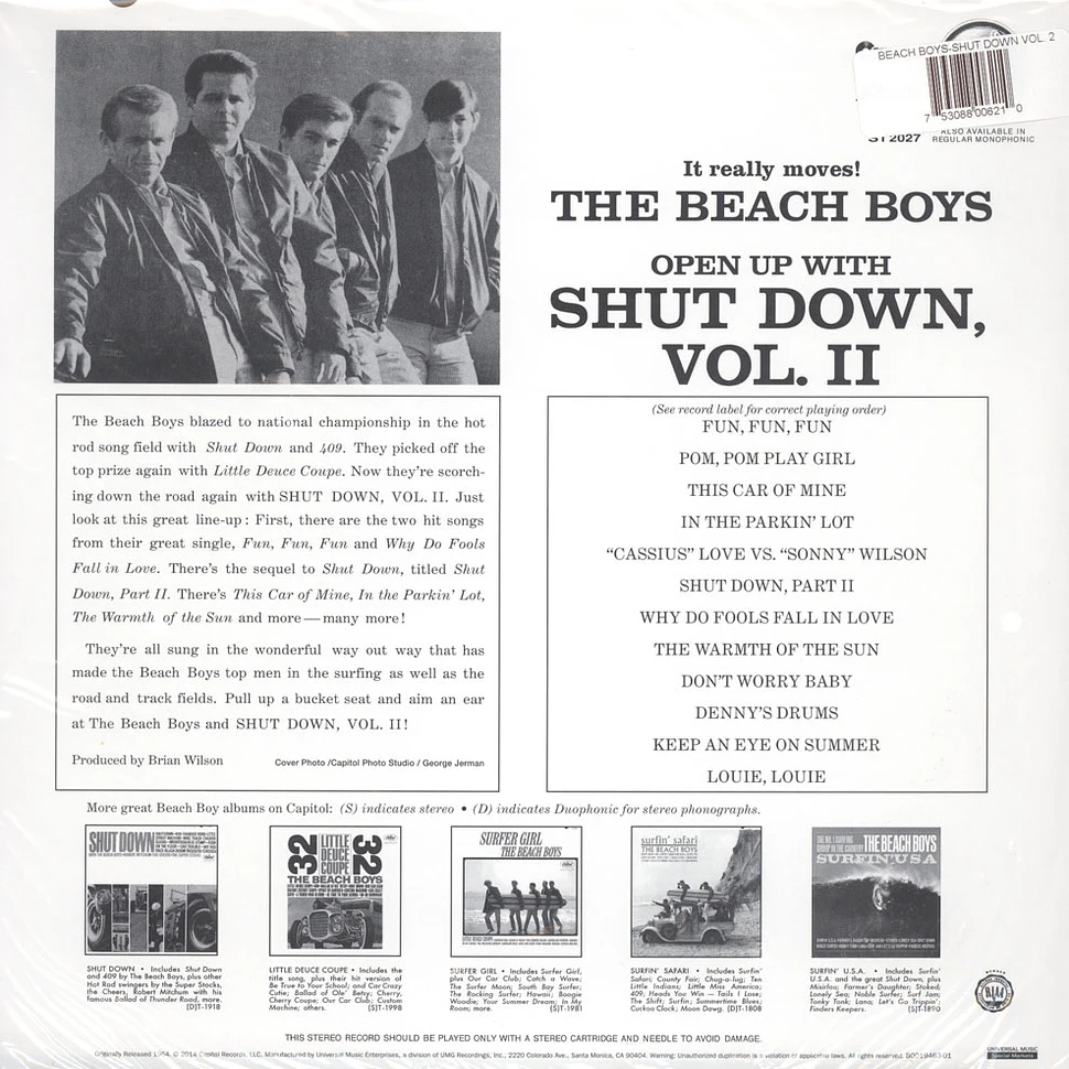 The Beach Boys - Shut Down Volume 2 200g Vinyl, Stereo Edition