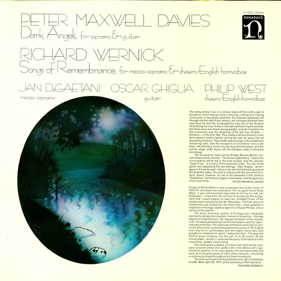 Peter Maxwell Davies / Richard Wernick - Dark Angels / Songs Of Remembrance