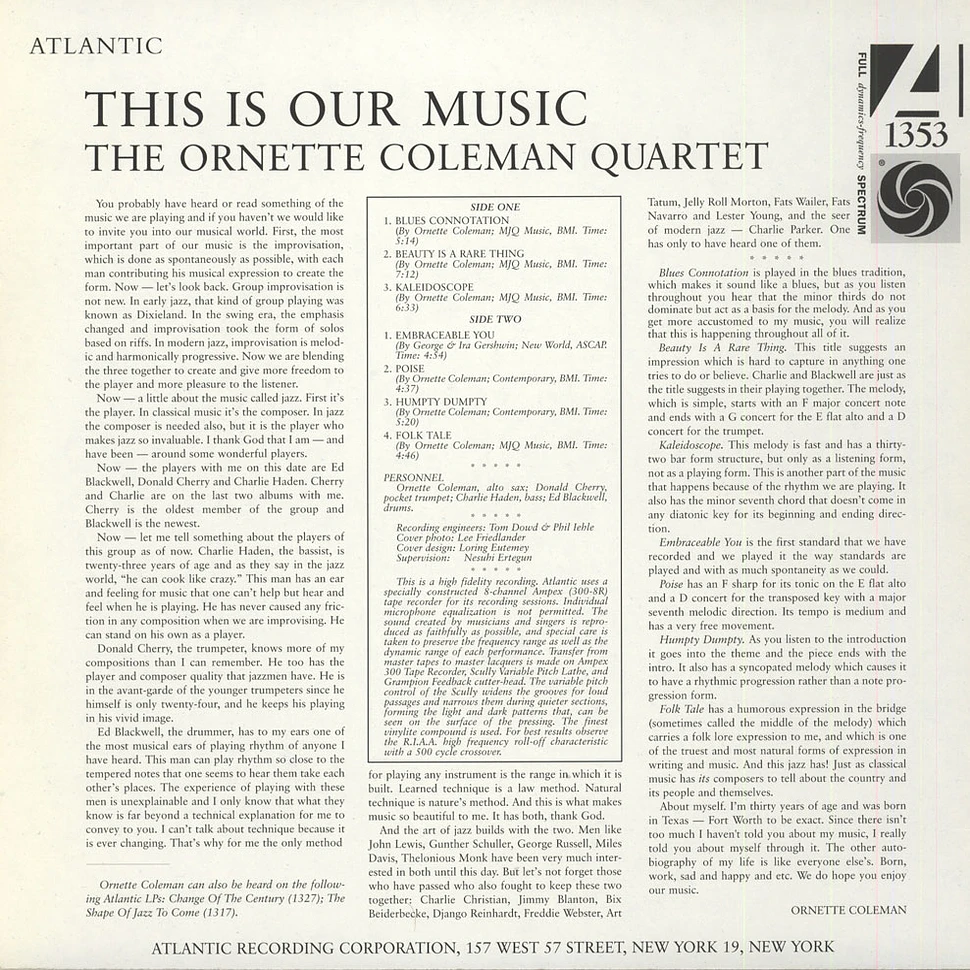 The Ornette Coleman Quartet - Esta Es Nuestra Musica (This Is Our Music)