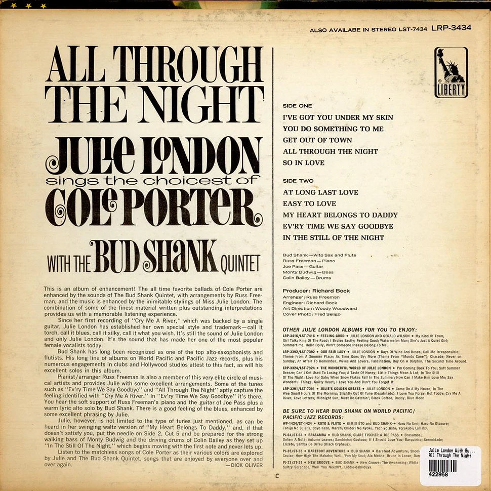 Julie London With The Bud Shank Quintet - All Through The Night