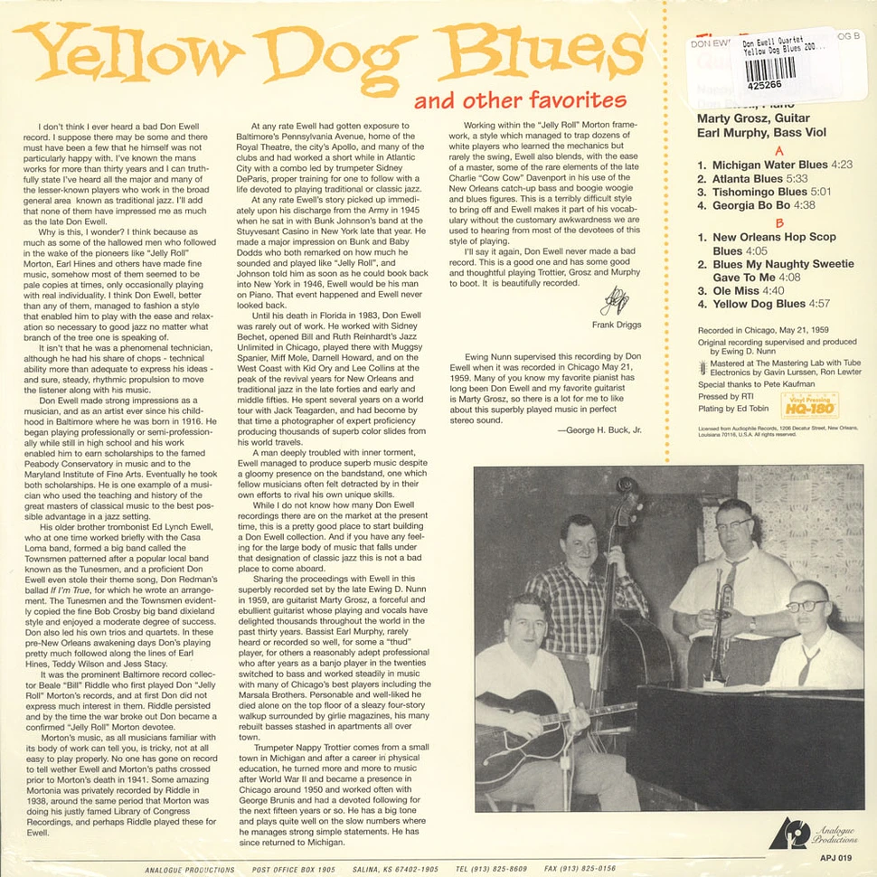 Don Ewell Quartet - Yellow Dog Blues 200g Vinyl Edition