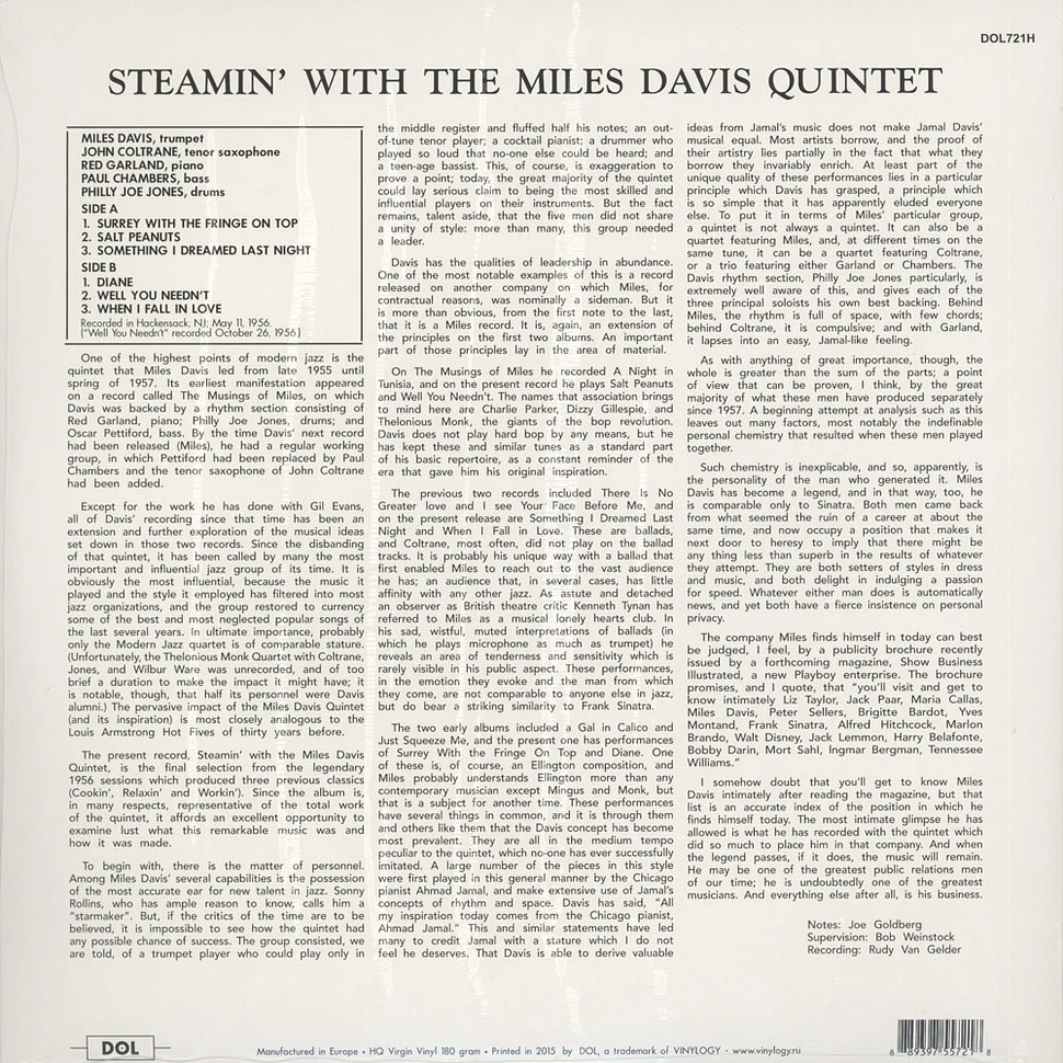 Miles Davis - Steamin' 180g Vinyl Edition