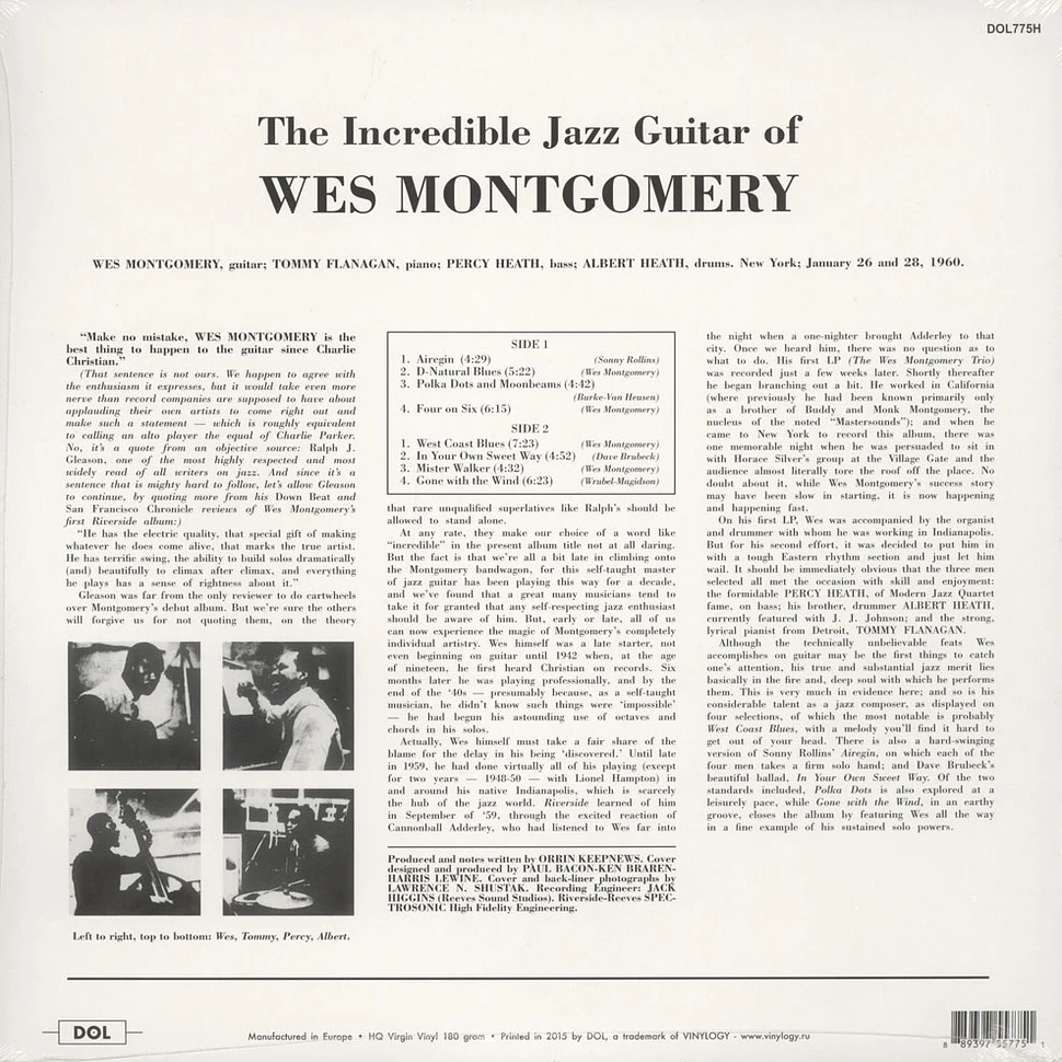 Wes Montgomery - The Incredible Jazz Guitar Of Wes Montgomery 180g Vinyl Edition