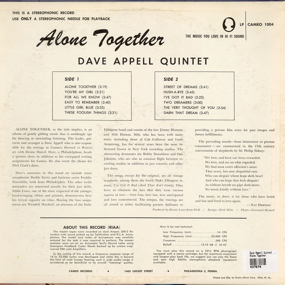 Dave Appell Quintet , The - Alone Together