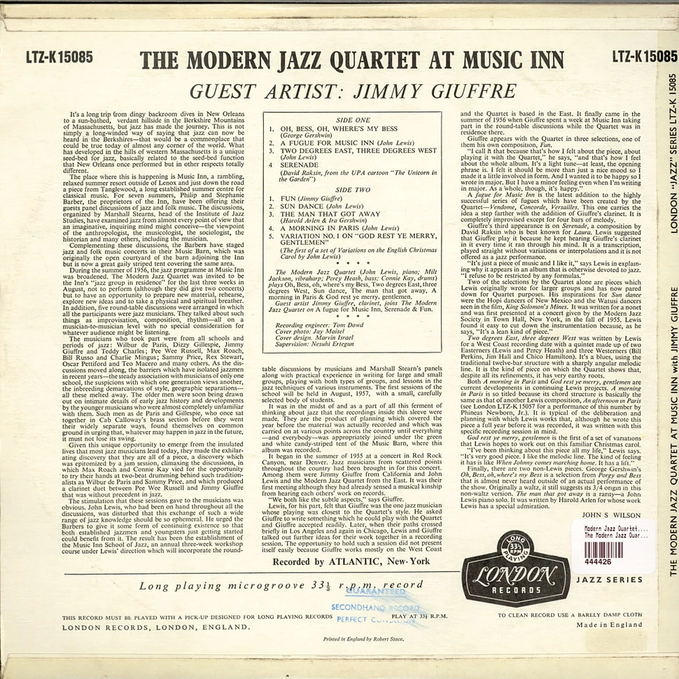 The Modern Jazz Quartet Guest Artist: Jimmy Giuffre - The Modern Jazz Quartet At Music Inn