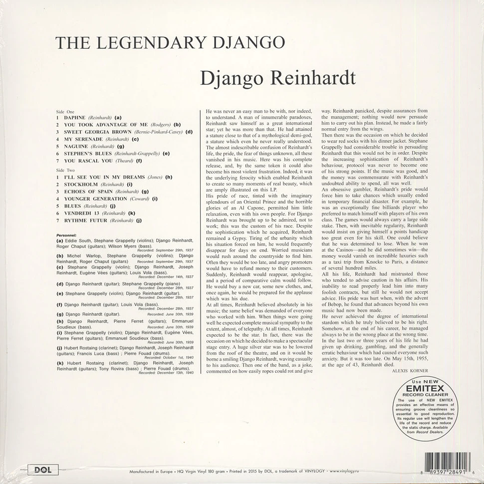 Django Reinhardt - The Legendary Django 180g Vinyl Edition