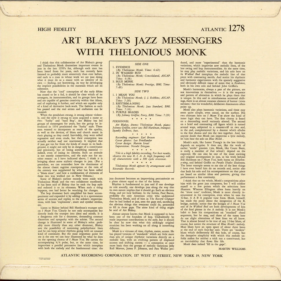 Art Blakey & The Jazz Messengers With Thelonious Monk - Art Blakey's Jazz Messengers With Thelonious Monk