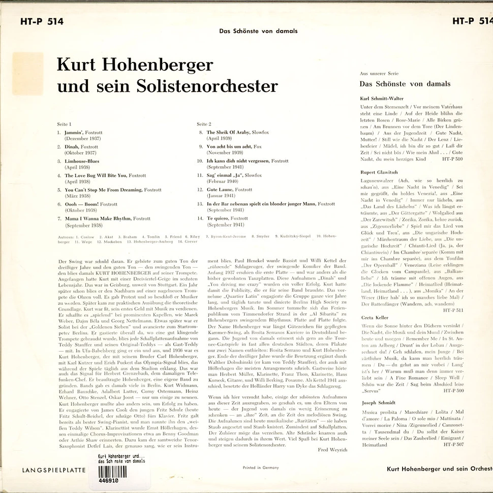 Kurt Hohenberger und sein Solistenorchester - das Schönste von damals