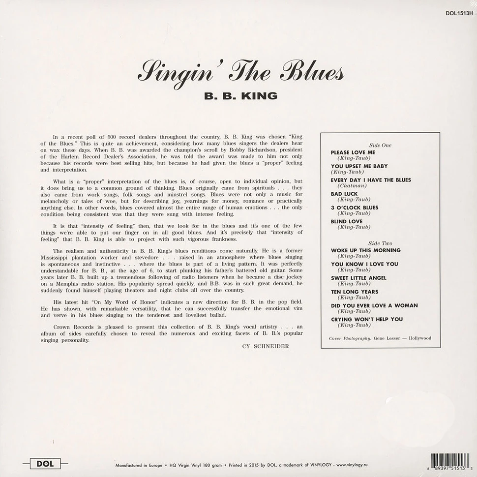 B.B. King - Singin' The Blues 180g Vinyl Edition