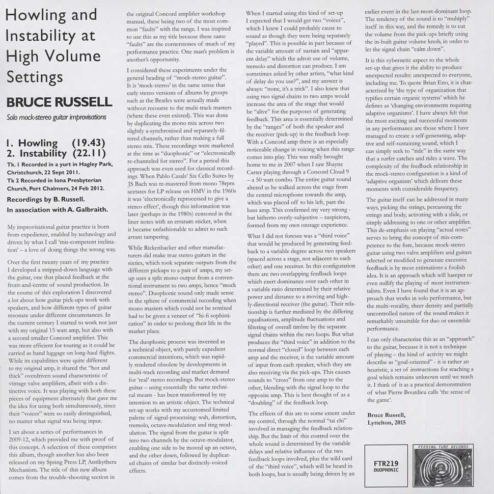 Bruce Russell - Howling and Instability at High Volume Settings