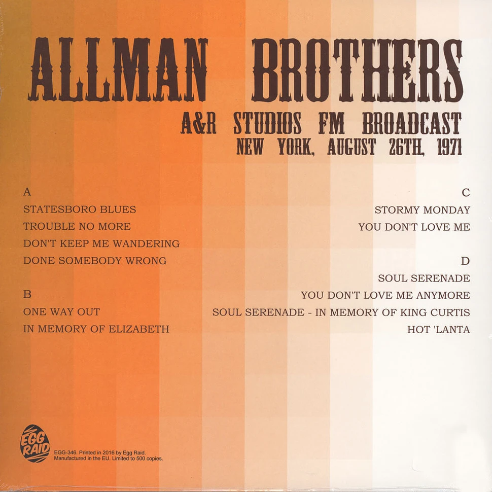 The Allman Brothers Band - A&R Studios, FM Radio Broadcast, New York August 26th, 1971