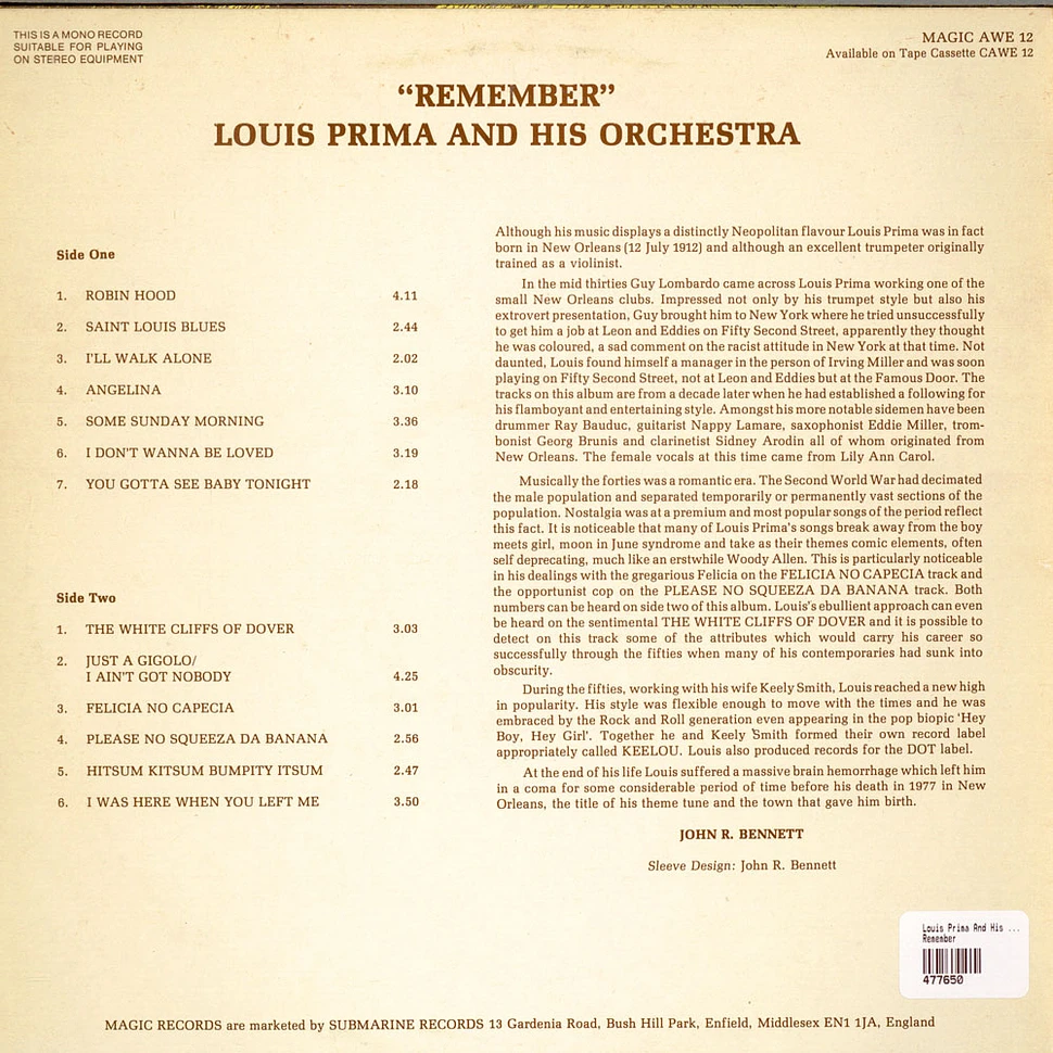 Louis Prima And His Orchestra - Remember