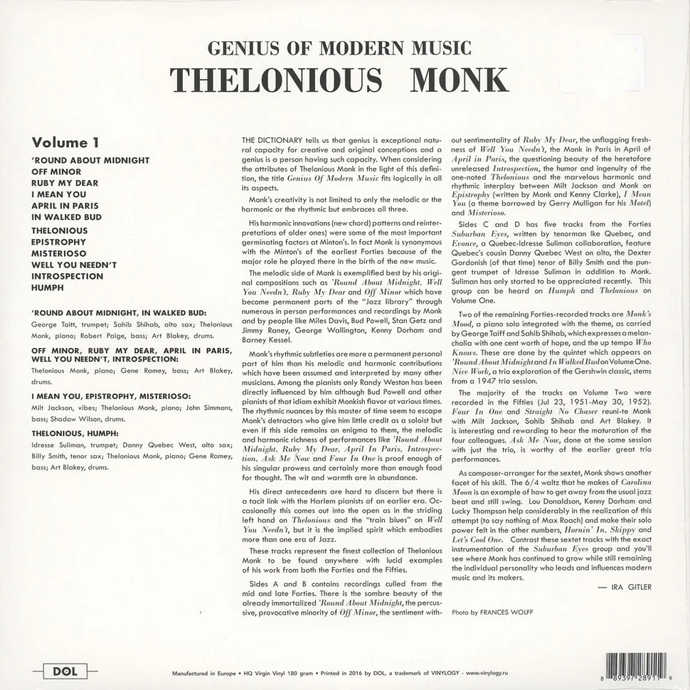 Thelonious Monk - Genius Of Modern Music - Volume 1 180g Vinyl Edition