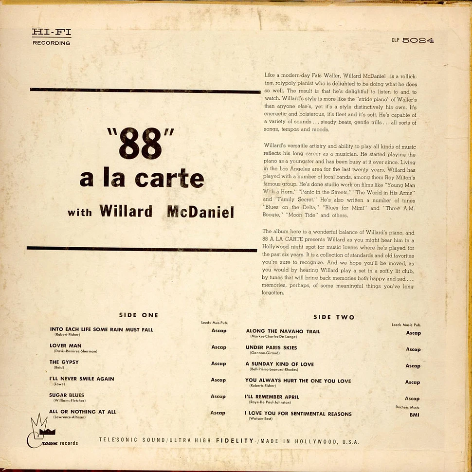 Willard McDaniel - '88' A La Carte