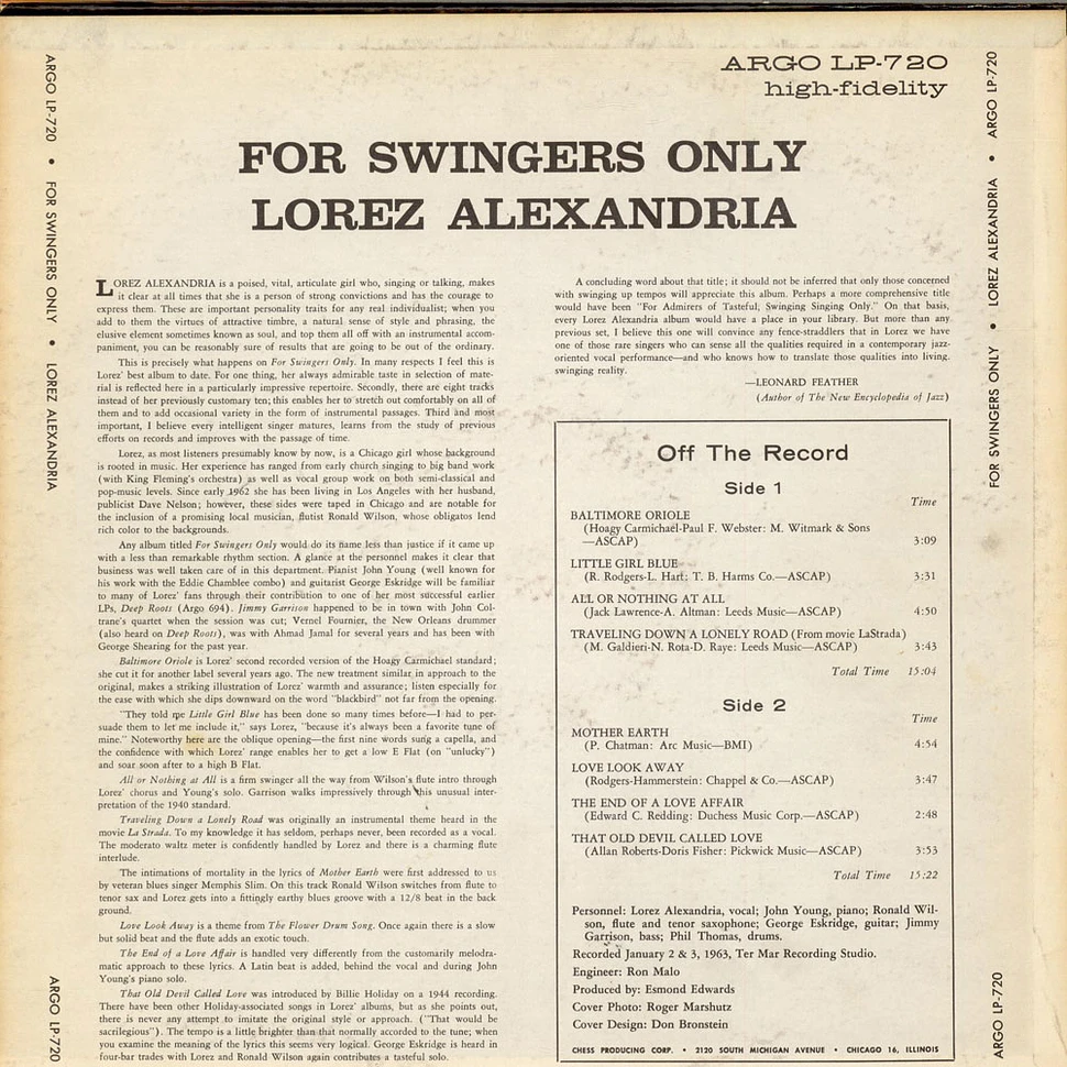 Lorez Alexandria - For Swingers Only