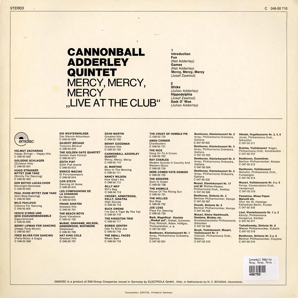 The Cannonball Adderley Quintet - Mercy, Mercy, Mercy ("Live At The Club")
