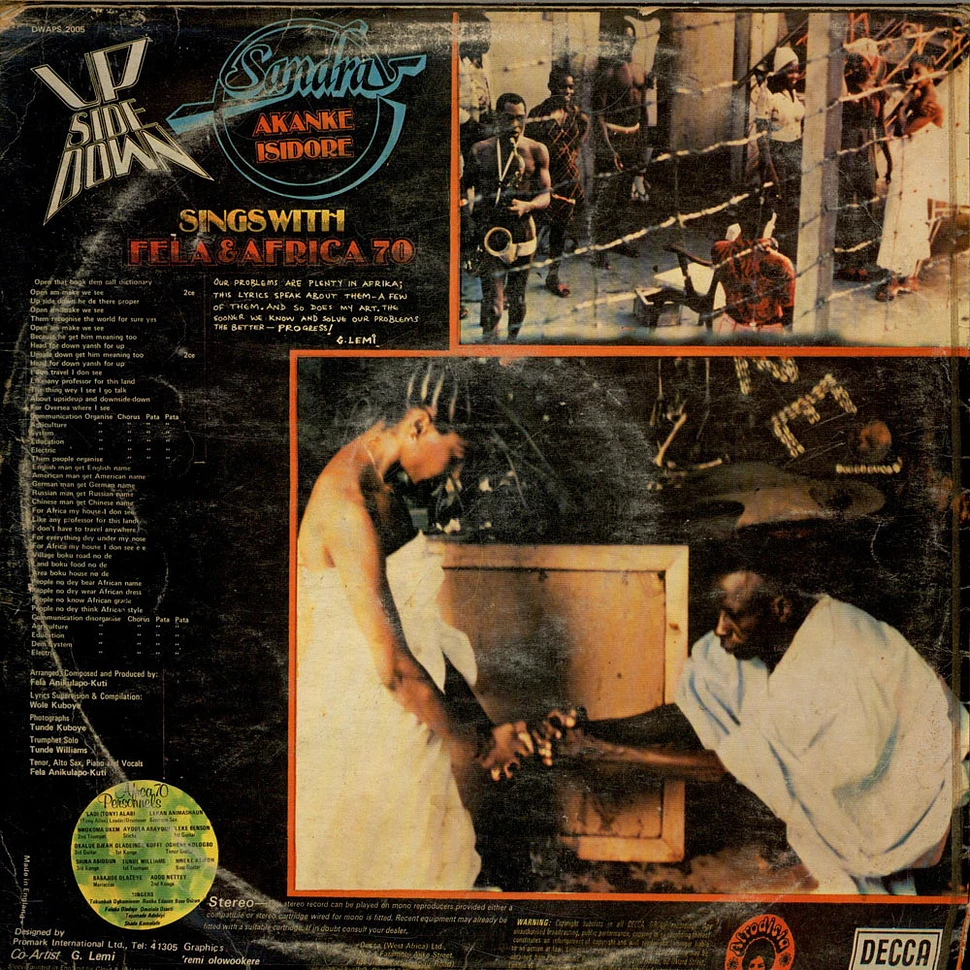 Sandra Akanke Isidore Sings With Fela Kuti & Africa 70 - Up Side Down