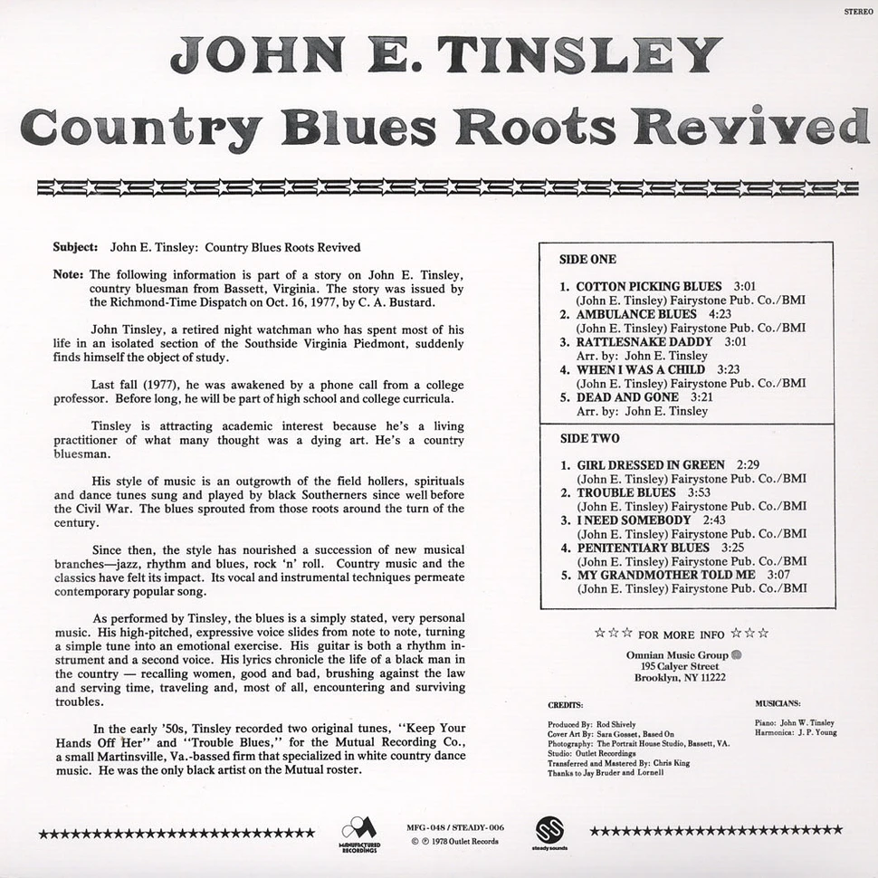 John E. Tinsley - Country Blues Roots Revived