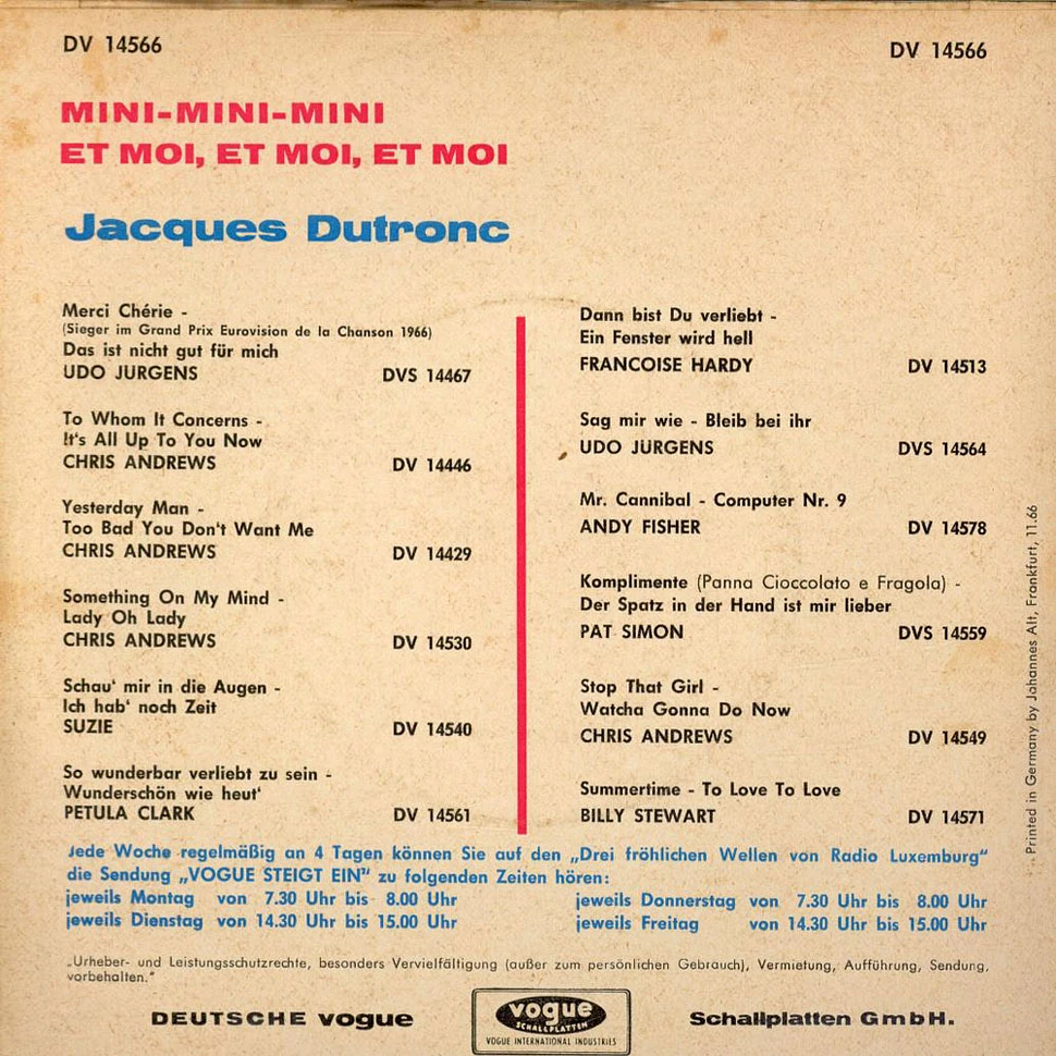 Jacques Dutronc - Mini-Mini-Mini / Et Moi, Et Moi, Et Moi