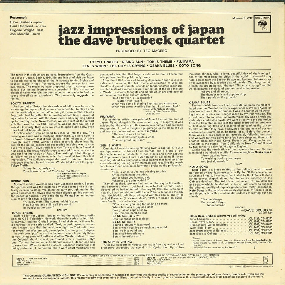 The Dave Brubeck Quartet - Jazz Impressions Of Japan