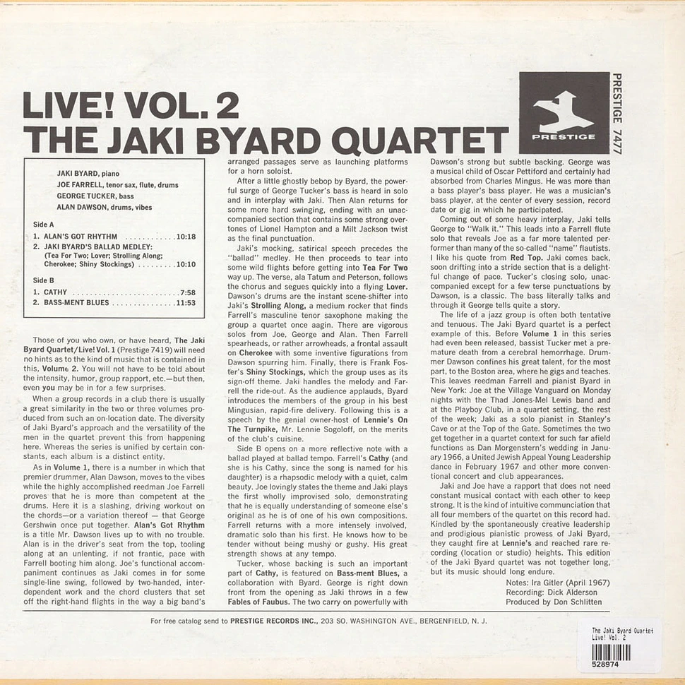 The Jaki Byard Quartet - Live! Vol. 2