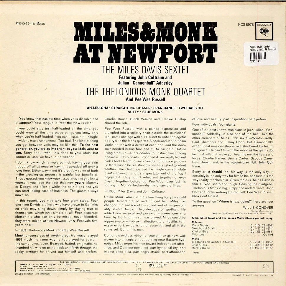 The Miles Davis Sextet & The Thelonious Monk Quartet - Miles & Monk At Newport