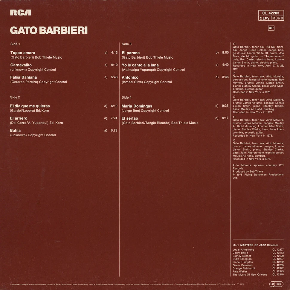 Gato Barbieri - Masters Of Jazz Vol.9