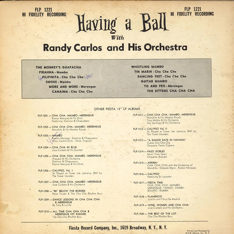 Randy Carlos And His Orchestra - Having A Ball