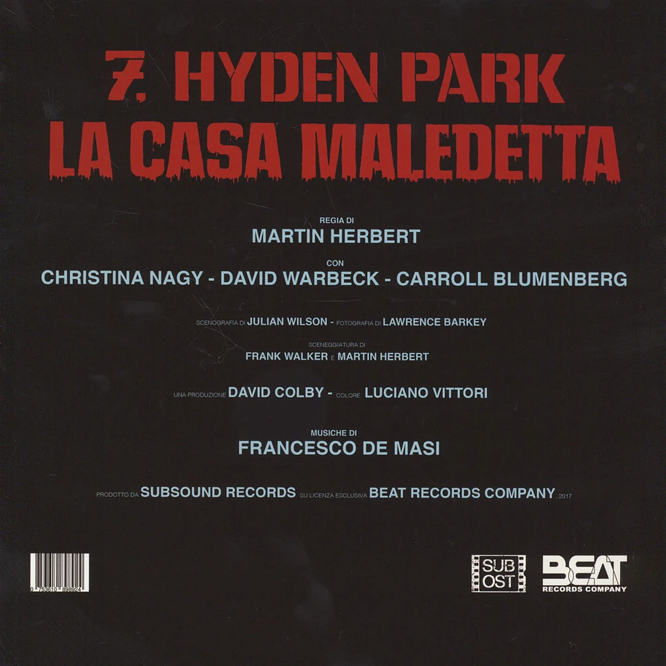 Francesco De Masi - OST 7 Hyden Park La Casa Maledetta Black Vinyl Edition