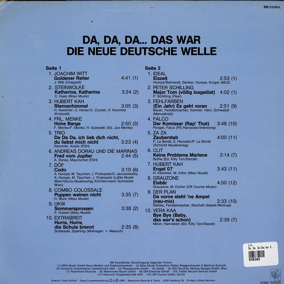 V.A. - Da, Da, Da Das War Die... Neue Deutsche Welle (20 Hits Der NDW, Einzigartig Auf LP)
