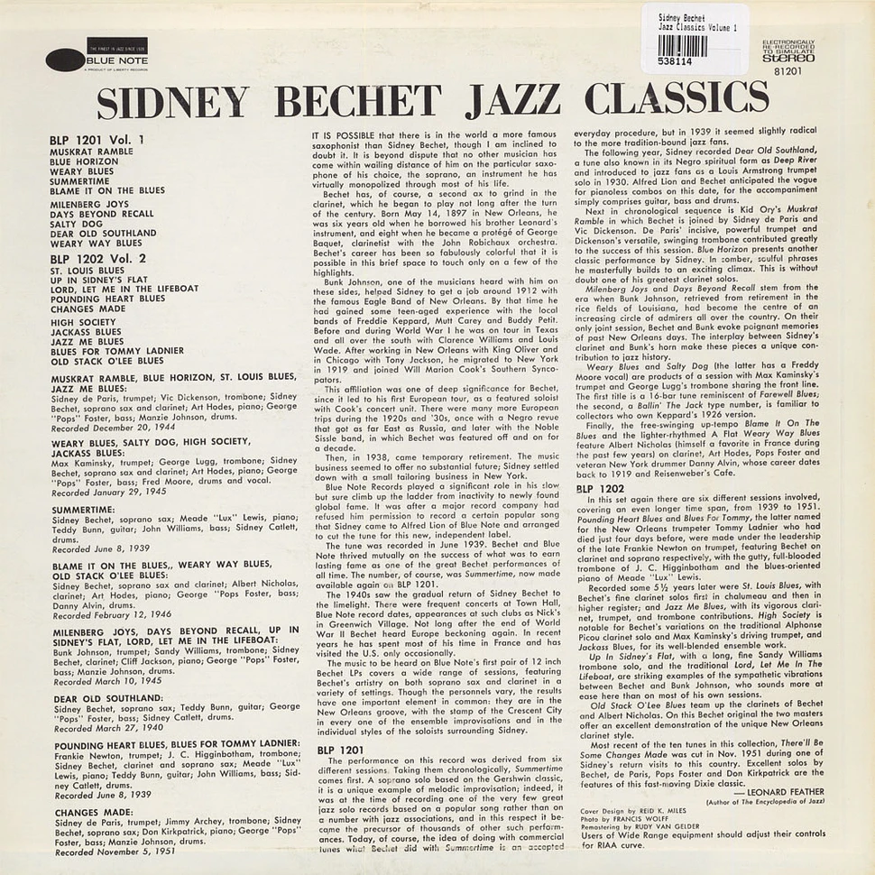 Sidney Bechet With Bunk Johnson / Sidney De Paris - Jazz Classics Volume 1