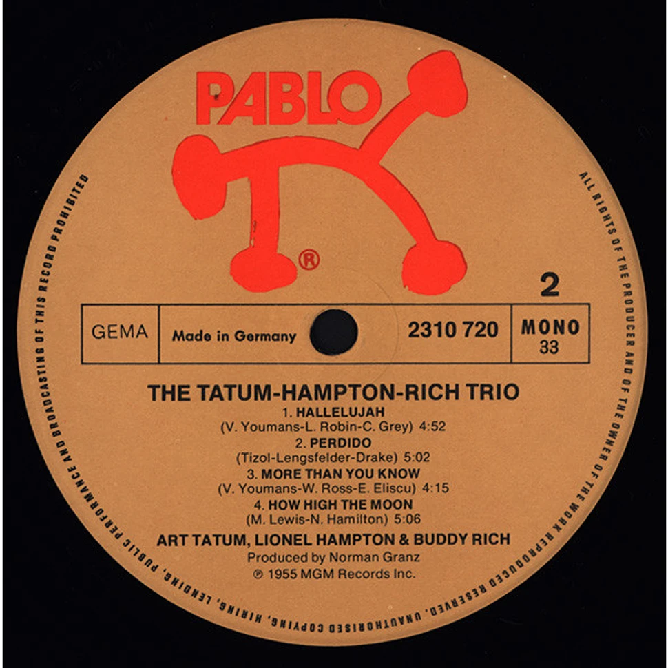 Art Tatum With Lionel Hampton, Buddy Rich - The Tatum / Hampton / Rich Trio