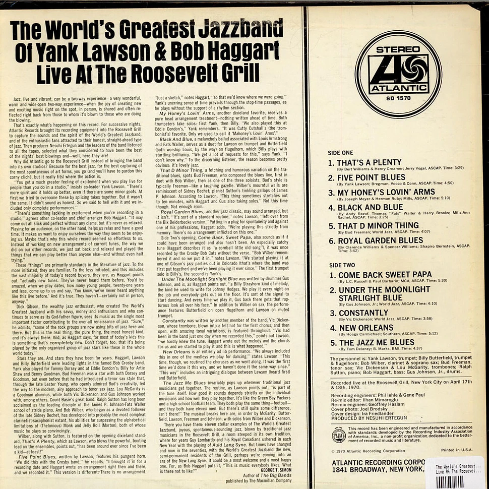 The World's Greatest Jazzband Of Yank Lawson And Bob Haggart - Live At The Roosevelt Grill