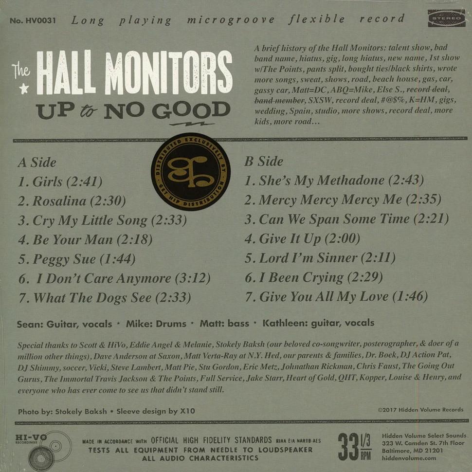 Hall Monitors - Up To No Good Black Vinyl Edition