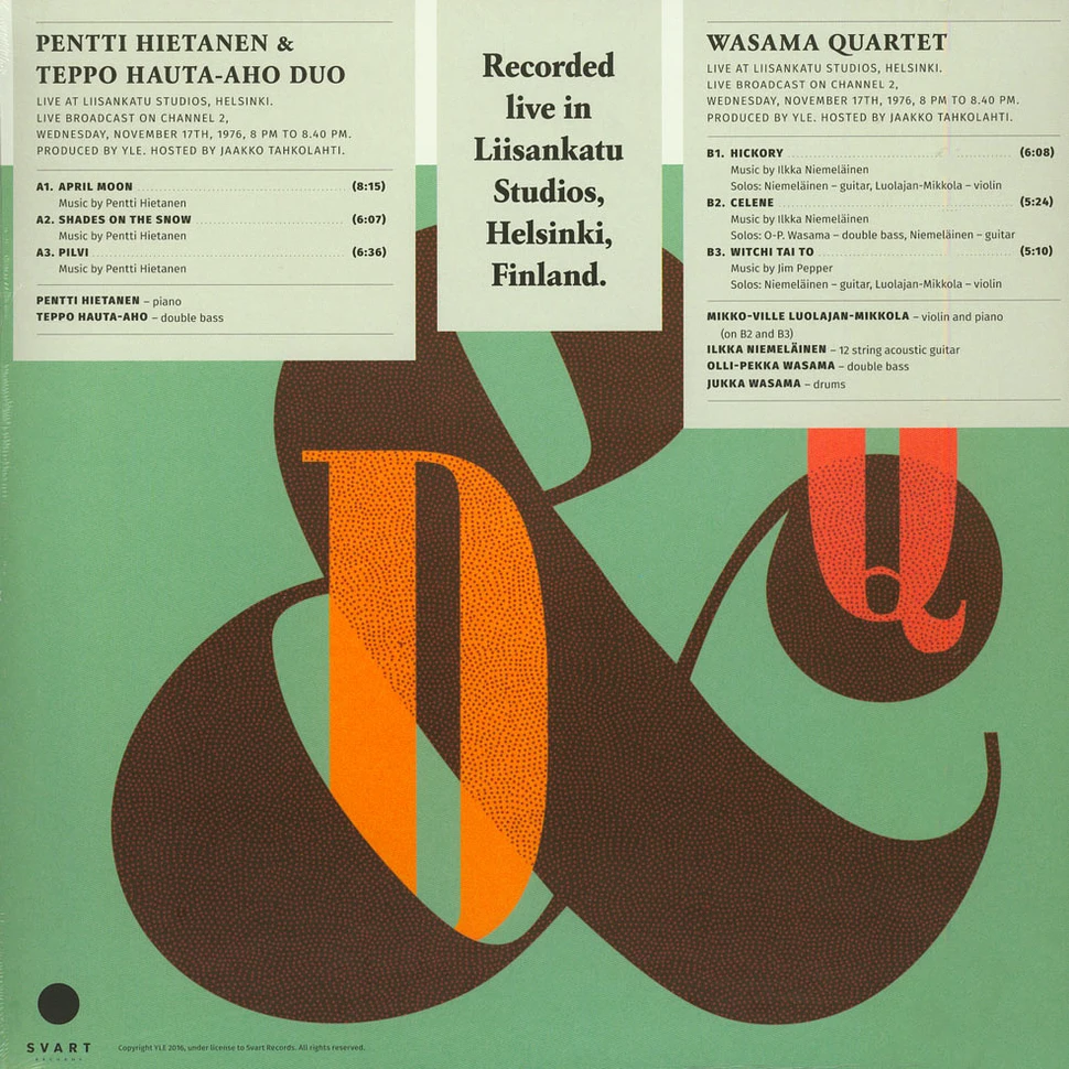 Pentti Hietanen & Teppo Hauta-Aho / Wasama Quartet - Jazz-Liisa 8 Black Vinyl Edition